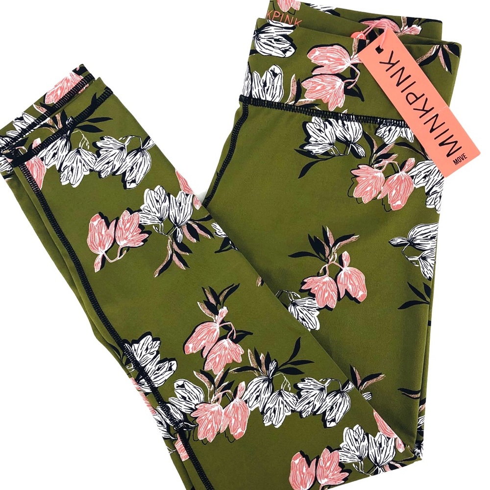 NWT MinkPink Move Green Floral Yoga Leggings MED